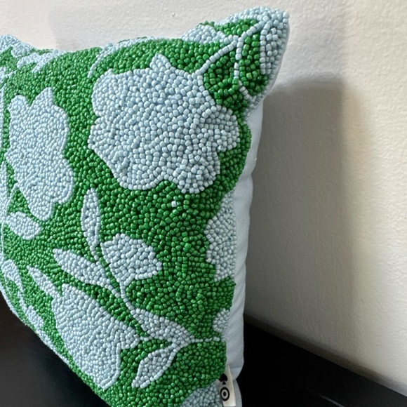 Kate Spade target beaded front toss pillow.  Green and Blue Floral 12x12 - Picture 9 of 13